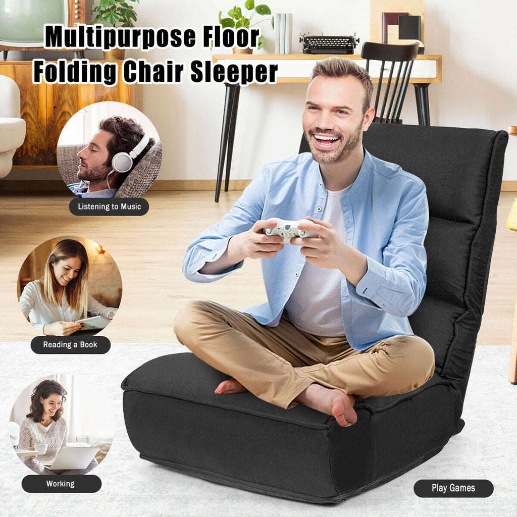 Gymax 4-Position Floor Chair Folding Lazy Sofa w/Adjustable Backrest & Headrest Black