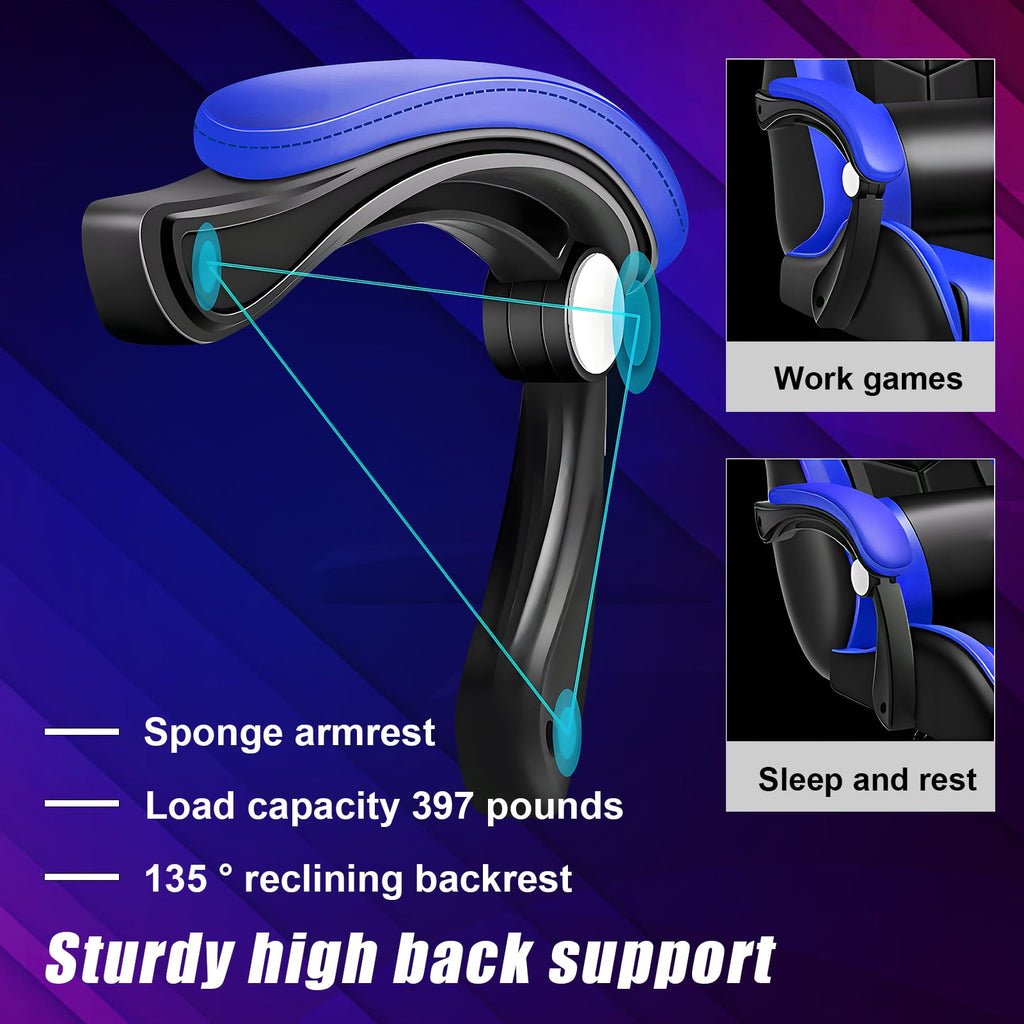 Nanly RGB Gaming Chair, Ergonomic Massage Computer Chair with Bluetooth Speakers and LED Lights Height Adjustable Swivel Chair with Lumbar Support