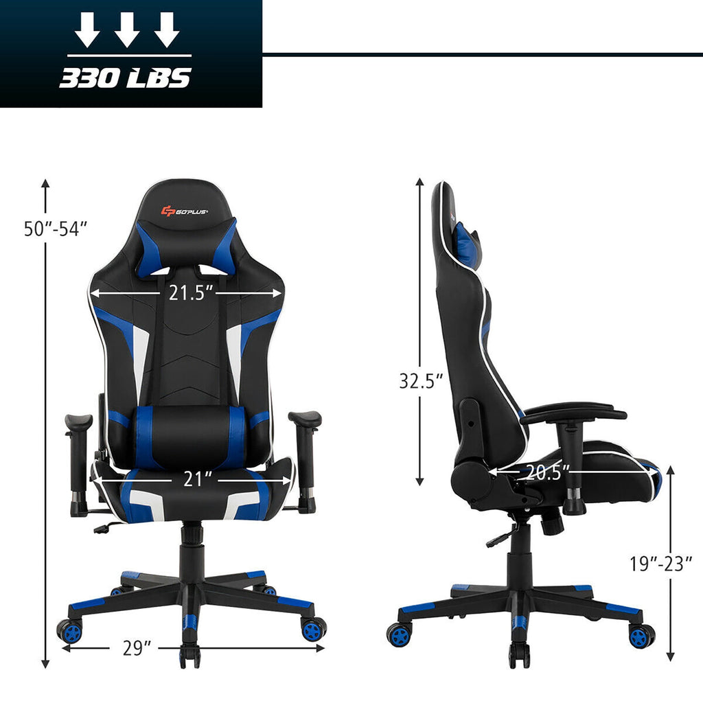 Goplus Massage Gaming Chair Racing Computer Swivel Chair with Headrest & Lumbar Support Blue