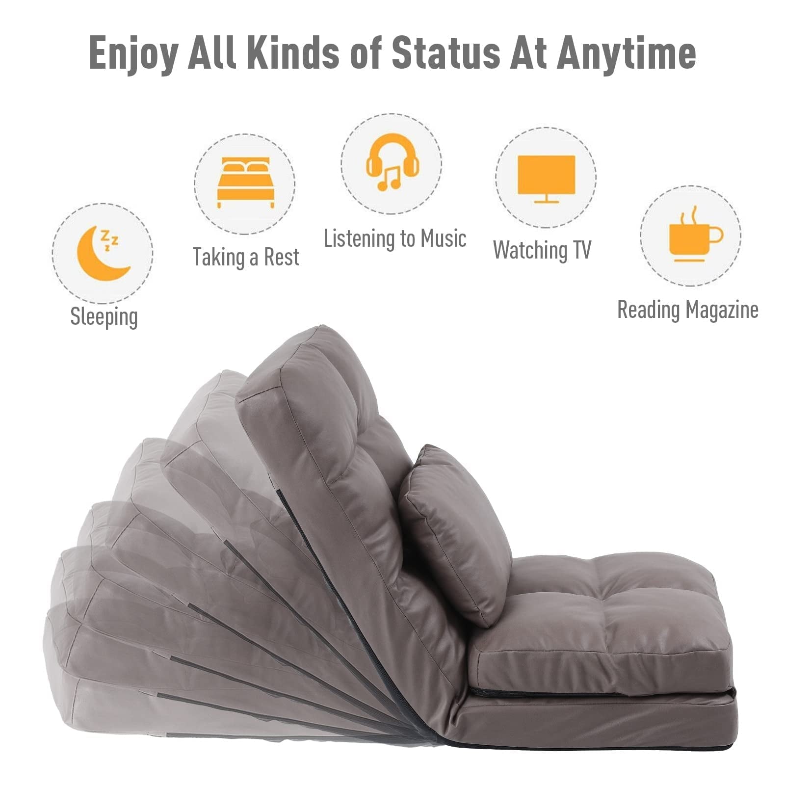 Floor Chair with Back Support for Adults Adjustable 14 Positions Video Game Chairs Foldable Floor Lounger with Pillow