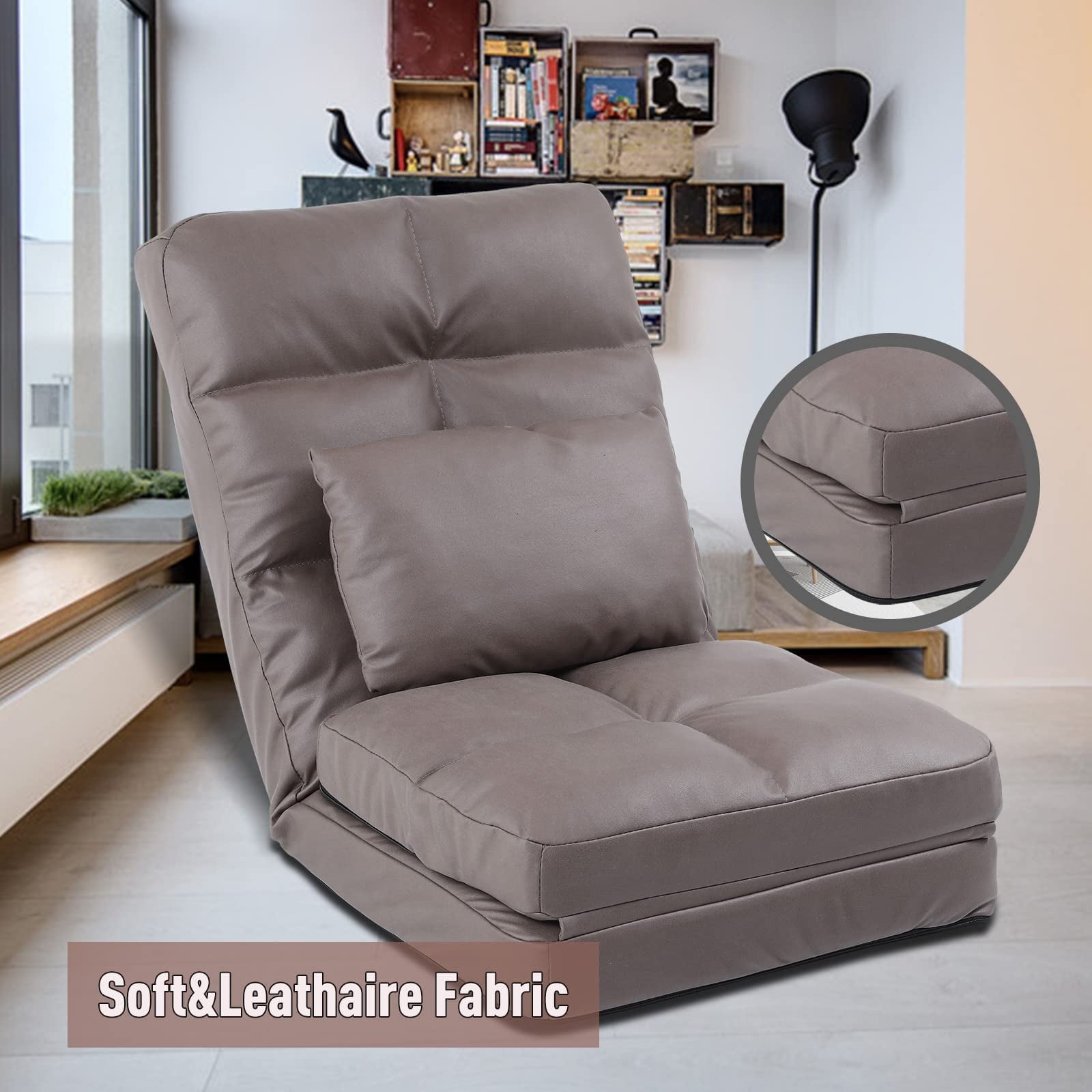 Floor Chair with Back Support for Adults Adjustable 14 Positions Video Game Chairs Foldable Floor Lounger with Pillow