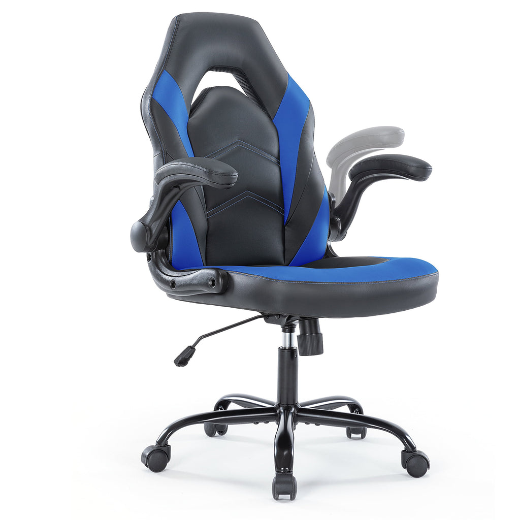 CONCETTA Gaming Chair, Ergonomic Office Chair Desk Chair with Flip-up Armrest and Height Adjustable PU Leather, Computer Chair with Lumbar Support, Black and Blue
