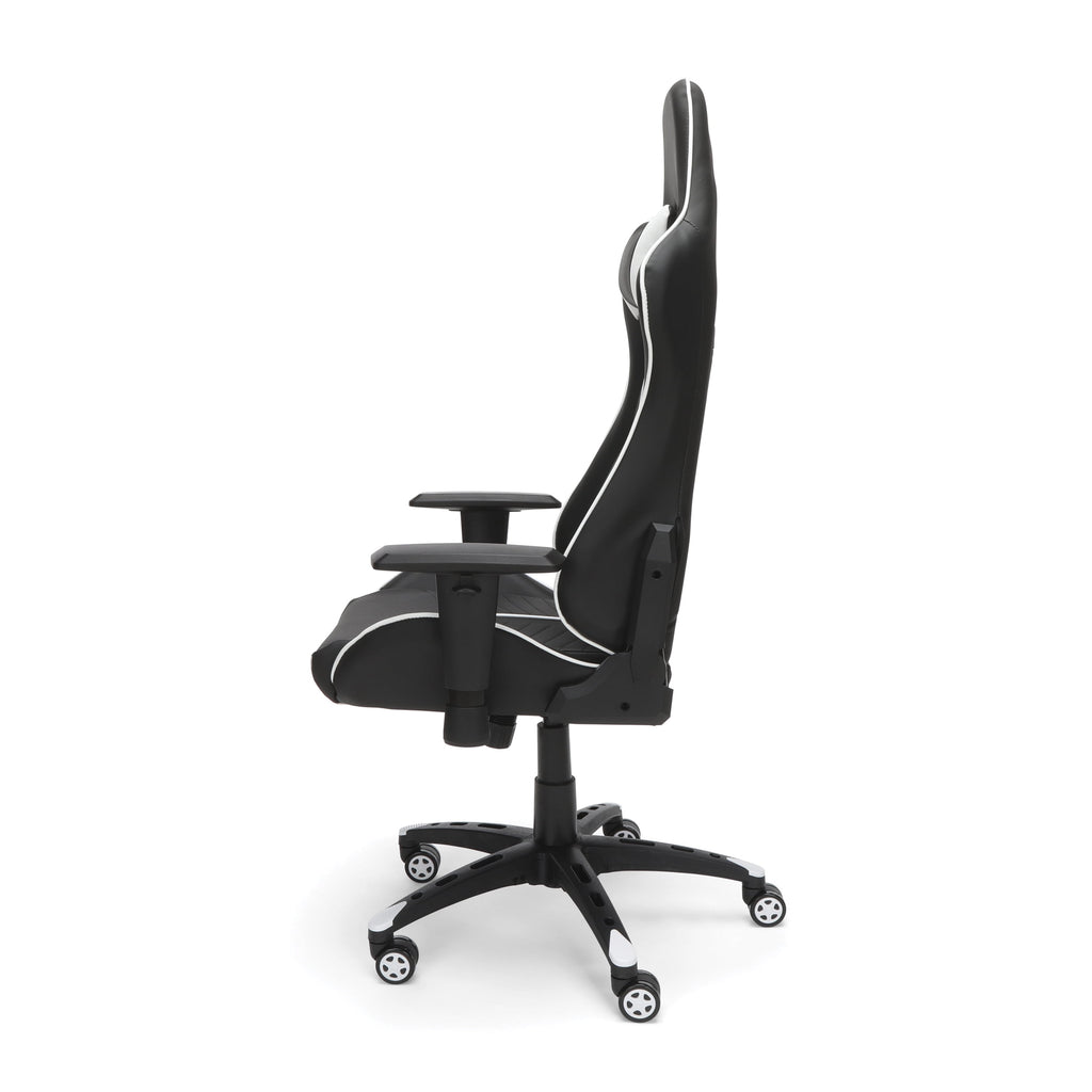 OFM Essentials Collection Racing Style Gaming Chair and 60" L-Shaped Desk, Office Bundle, in White/Black (PKG-W-E02-WH-BLK)