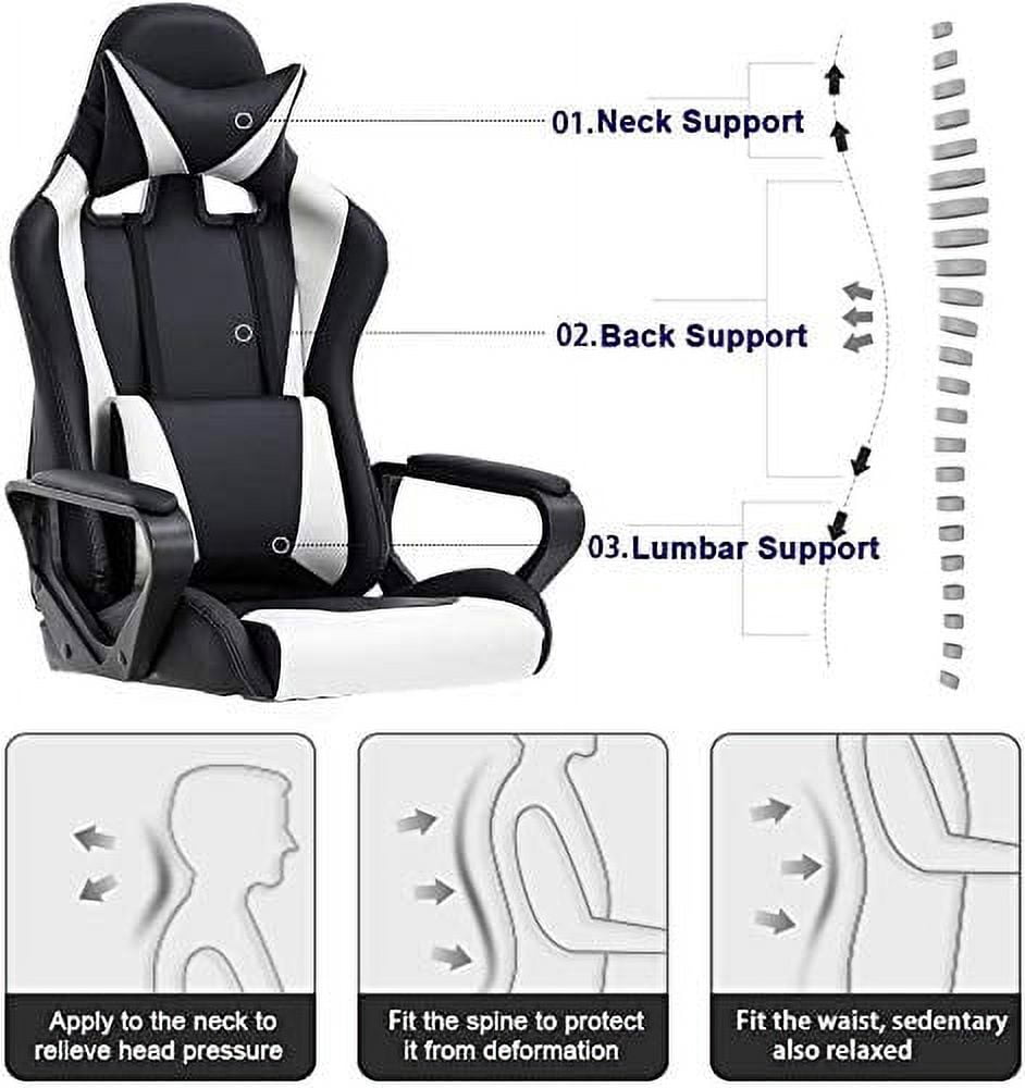 Dkelincs Gaming Chair for Teens PC Computer Chairs with Headrest,Waist Pillow and Quiet Rolling Wheels, White