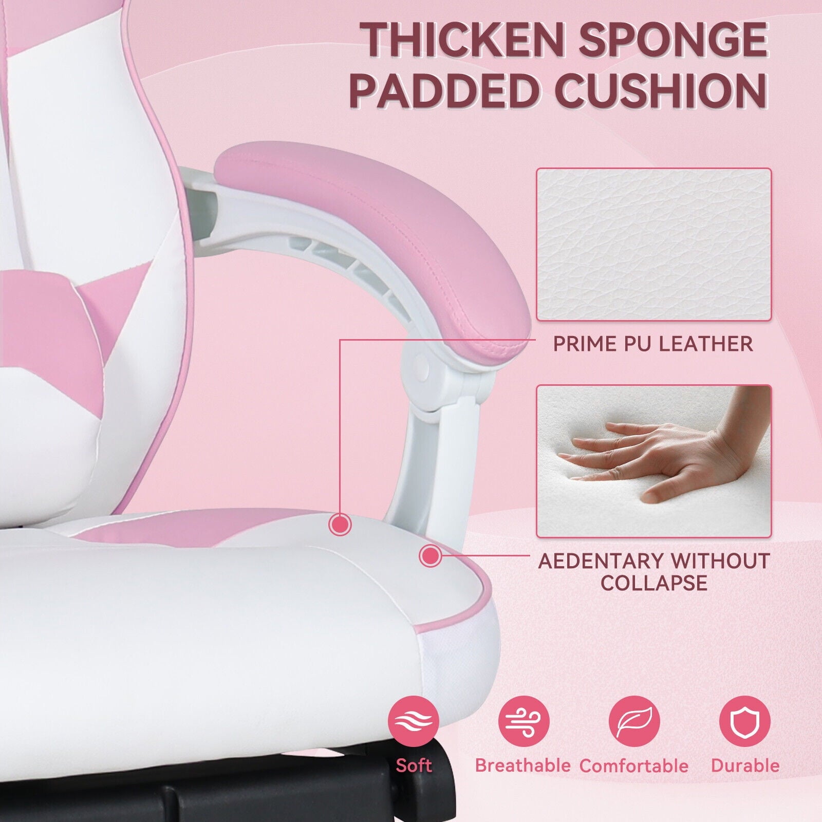 FULLWATT Video Gaming Chair Office Chair Ergonomic PC Computer Chair Reclining Racing Chair with High Back Swivel Executive Office Desk Chair with Extendable Footrest Adjustable Lumbar Pillow Pink