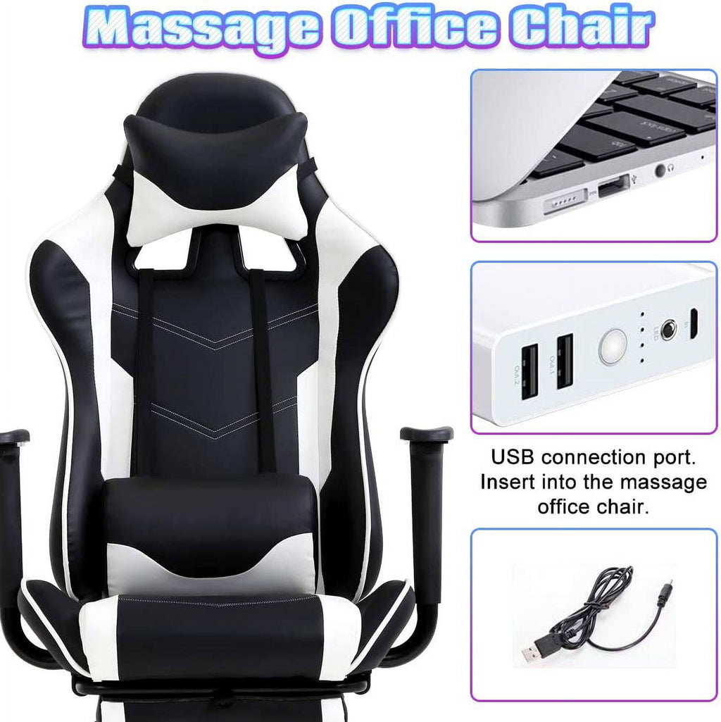 BIQWBIC Ergonomic Gaming Chair for Teens - Adjustable Game Chair with Headrest, Footrest & Lumbar Support, White