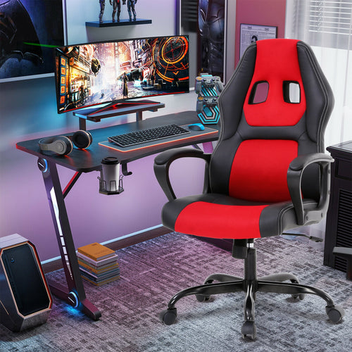 CL.HPAHKL Gaming Chair PC Gaming Chair Gaming Chairs for Adults, Computer Chair PU Leather Office Desk Chair with Arms & Back Ergonomic High-Back Video Game Chair(RED）