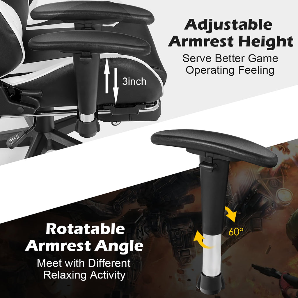 Costway Adjustable High Back Racing Gaming Chair with Footrest and Lumbar Massage, White