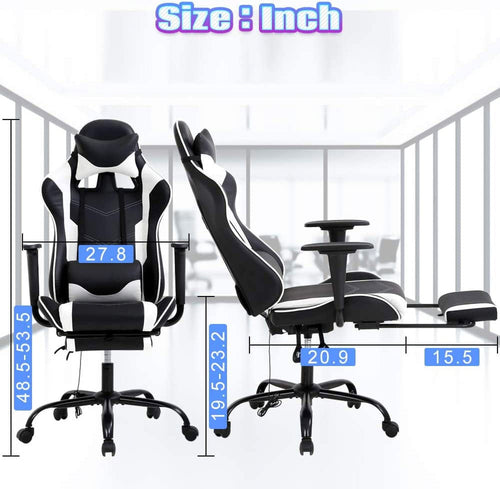 BIQWBIC Ergonomic Gaming Chair for Teens - Adjustable Game Chair with Headrest, Footrest & Lumbar Support, White