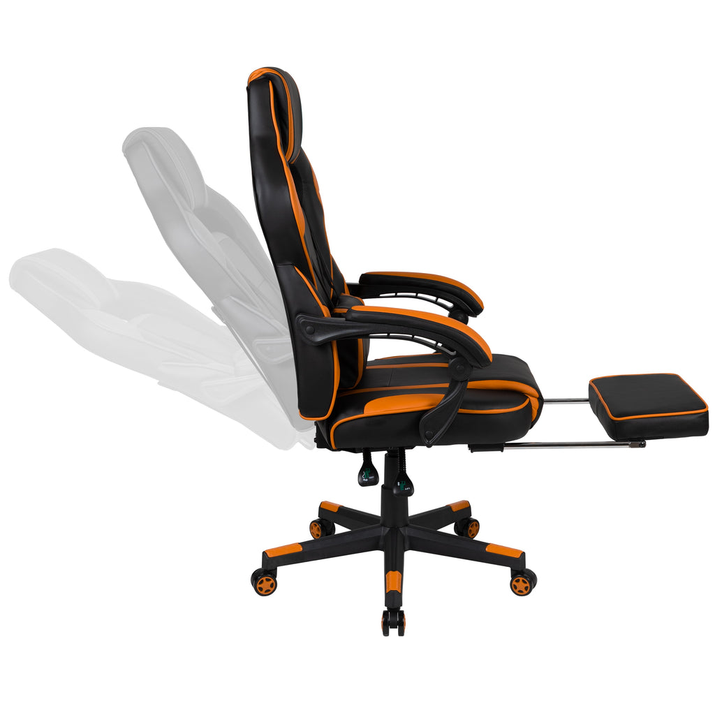 BizChair X40 Gaming Chair Racing Ergonomic Computer Chair with Fully Reclining Back/Arms, Slide-Out Footrest, Massaging Lumbar - Black/Orange