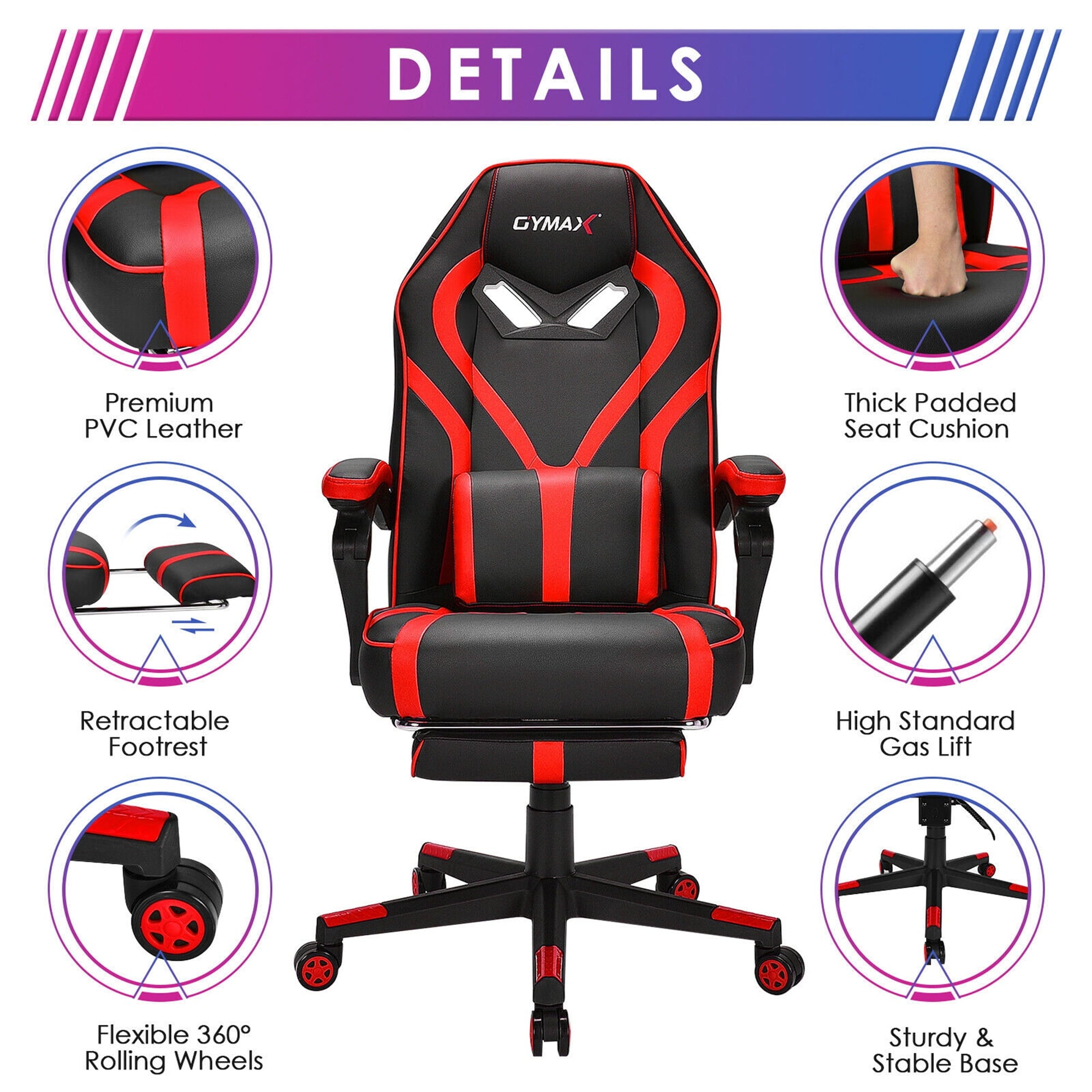Gymax Massage Gaming Chair Racing Recliner Computer Desk Chair w/Footrest Red