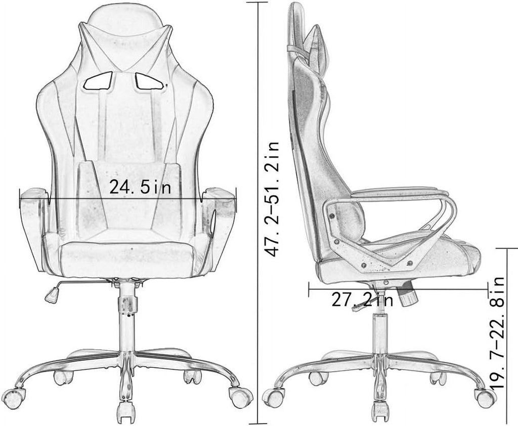 Ergonomic Racing Desk Chair - High-Back Gaming Chair & Office Computer Chair with Adjustable Lumbar Support, Headrest, 360° Swivel & PU Leather for Adults, Men, Women (White)