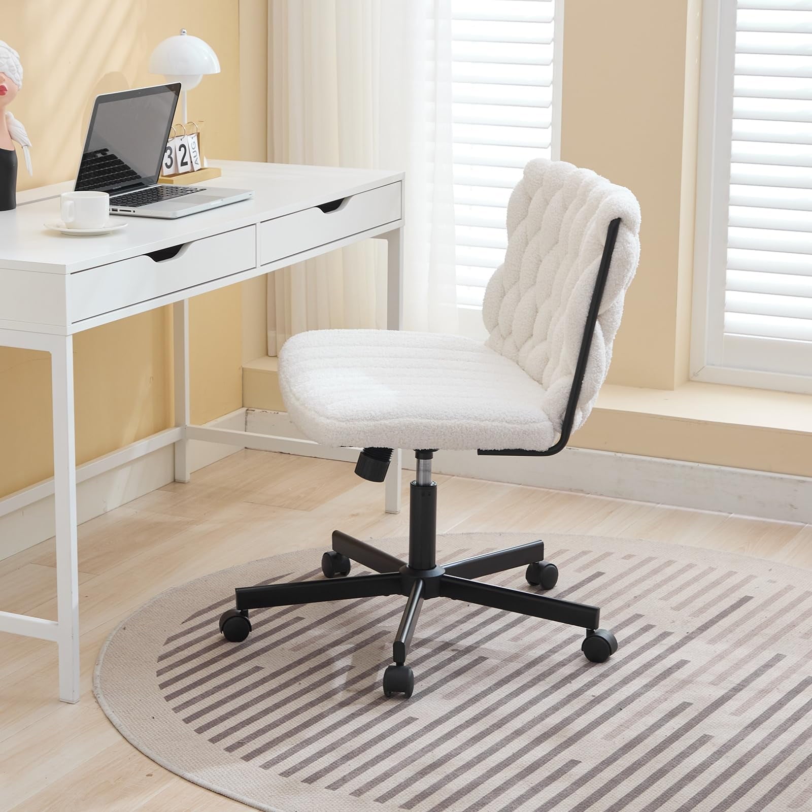 Huloretions Rolling Desk Chair,Computer Gaming Chair Fabric Criss Cross Chair,Armless Office Desk Chair,Swivel Height Adjustable Wide Seat,Vanity Chair Home Office Chair For Work Meditation