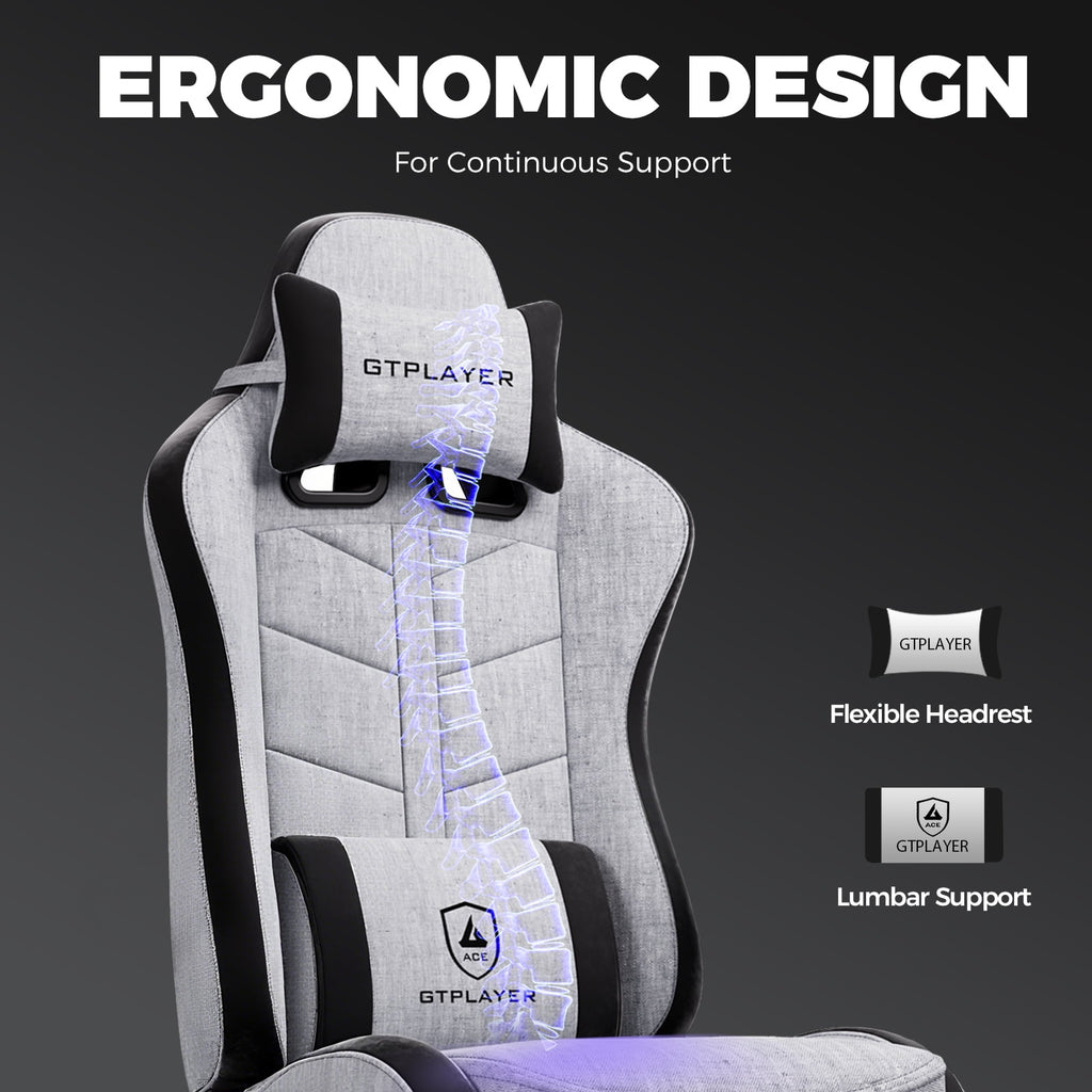 GTPLAYER Gaming Chair with Footrest, Computer Gaming Chair for Adults and Kids, Height Adjustable Gamer Chair with 90-155° Recline & Removable Headrest Lumbar Support,Gray