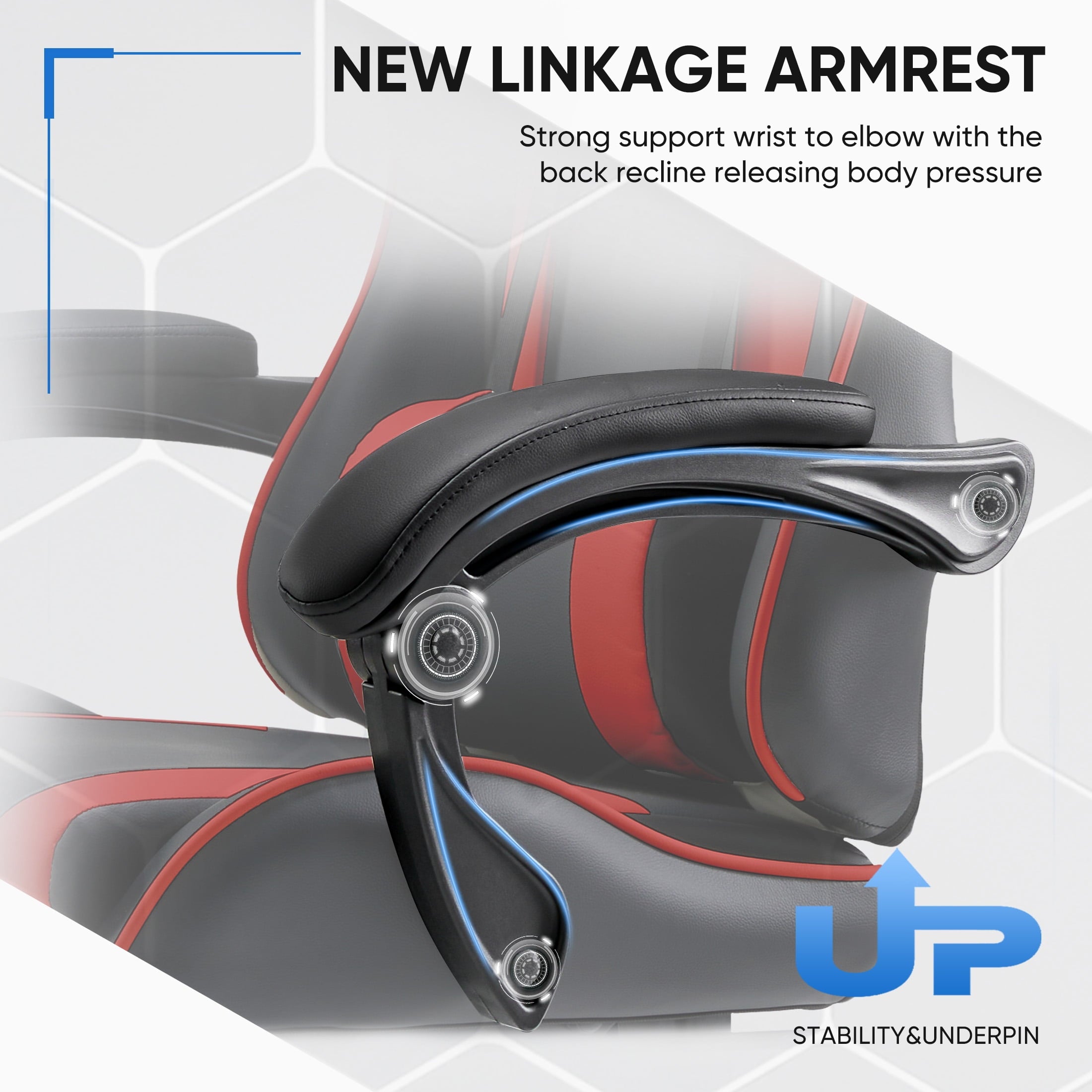 JOINSUN PU Leather Ergonomic Gaming Desk Chair, Fixed Armrests, Height Adjustable, 360° Swivel, for Adults, Red