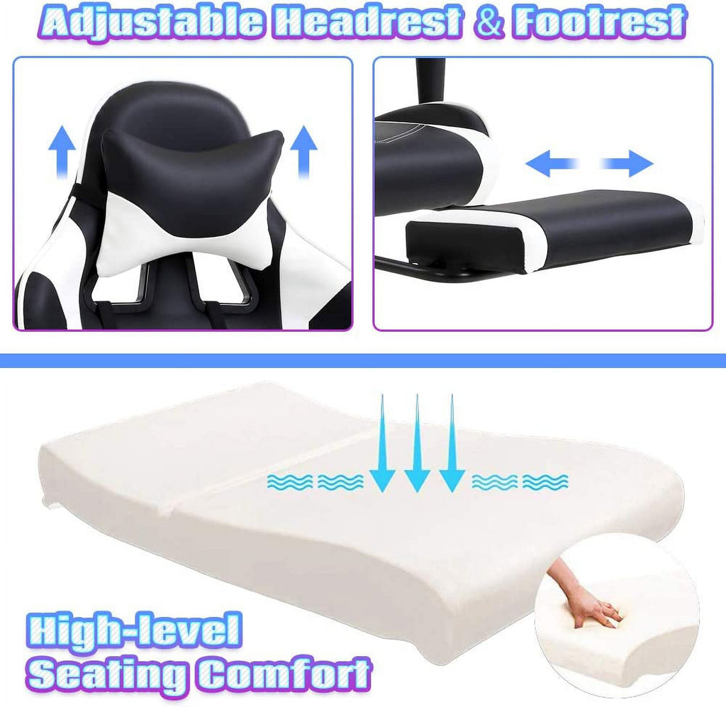 BIQWBIC Ergonomic Gaming Chair for Teens - Adjustable Game Chair with Headrest, Footrest & Lumbar Support, White