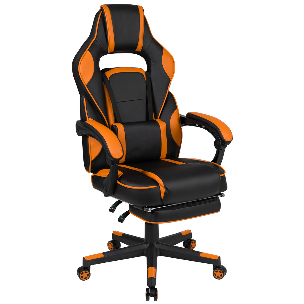 BizChair X40 Gaming Chair Racing Ergonomic Computer Chair with Fully Reclining Back/Arms, Slide-Out Footrest, Massaging Lumbar - Black/Orange