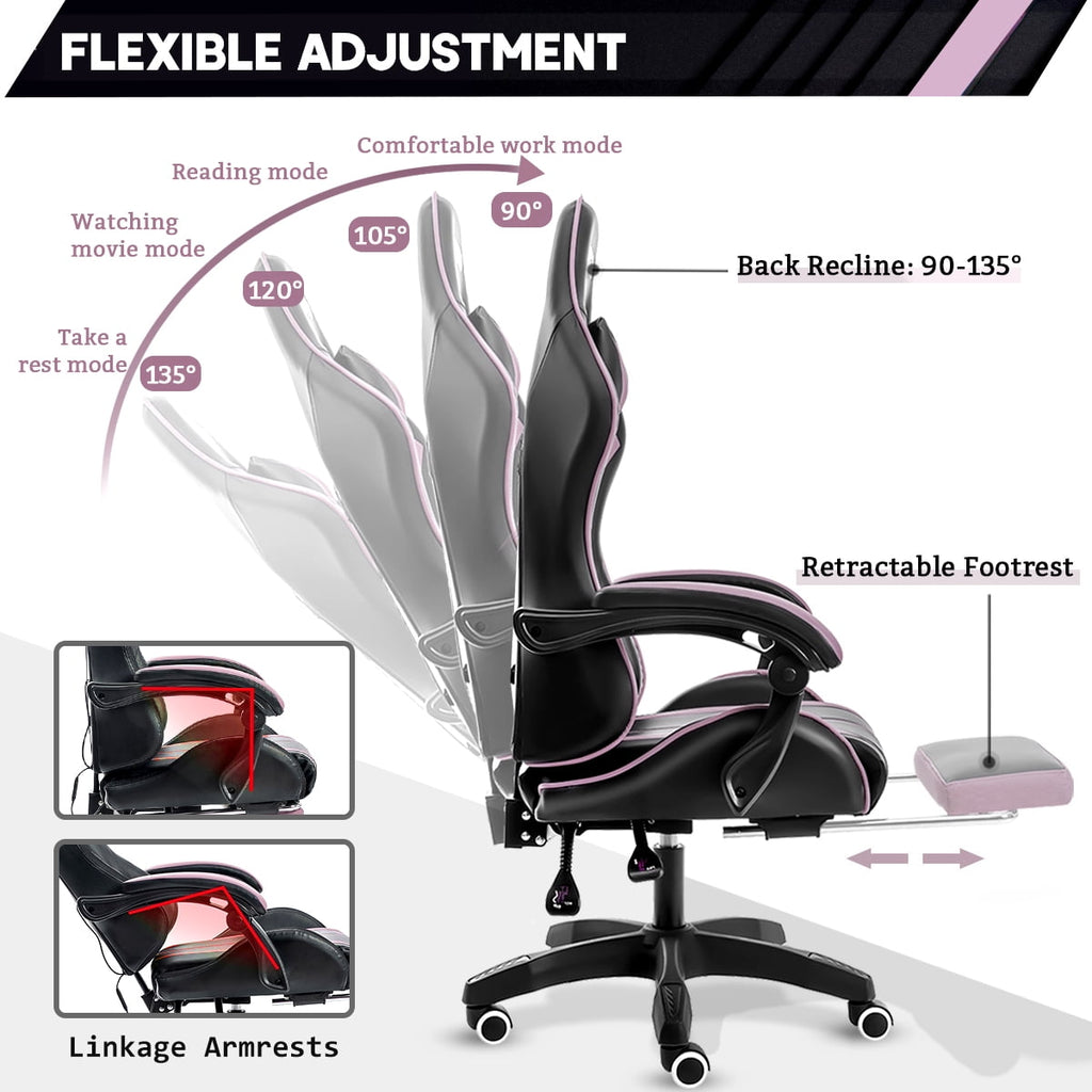 450lbs Massage Gaming Chair PC Office Chair with Massage Lumbar and Footrest, Linkage Armrest, High Back Ergonomic Desk Chair Ergonomic PU Leather Executive Computer Chair Lumbar Support for Women Men