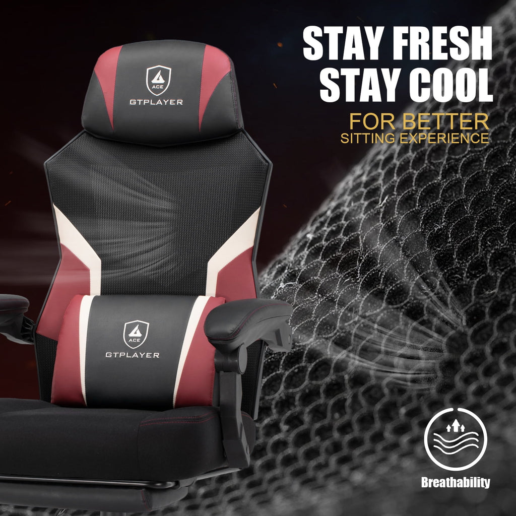 GTPLAYER Ergonomic Mesh Back Reclining Gaming Office Chair with Footrest, Red