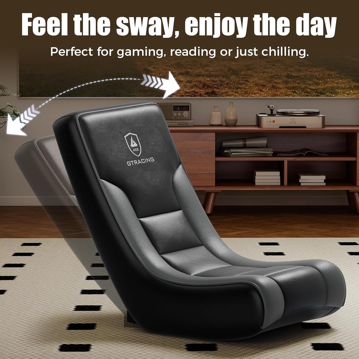 Floor Rocking Gaming Chair - Compact & Lightweight, Black