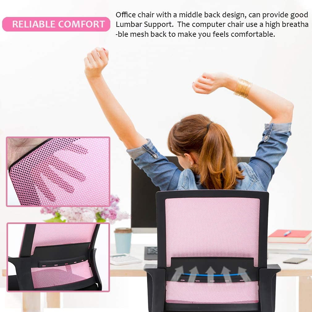 BestOffice Ergonomic Office Chair, Swivel Rolling, Lumbar Support for Women(Pink)