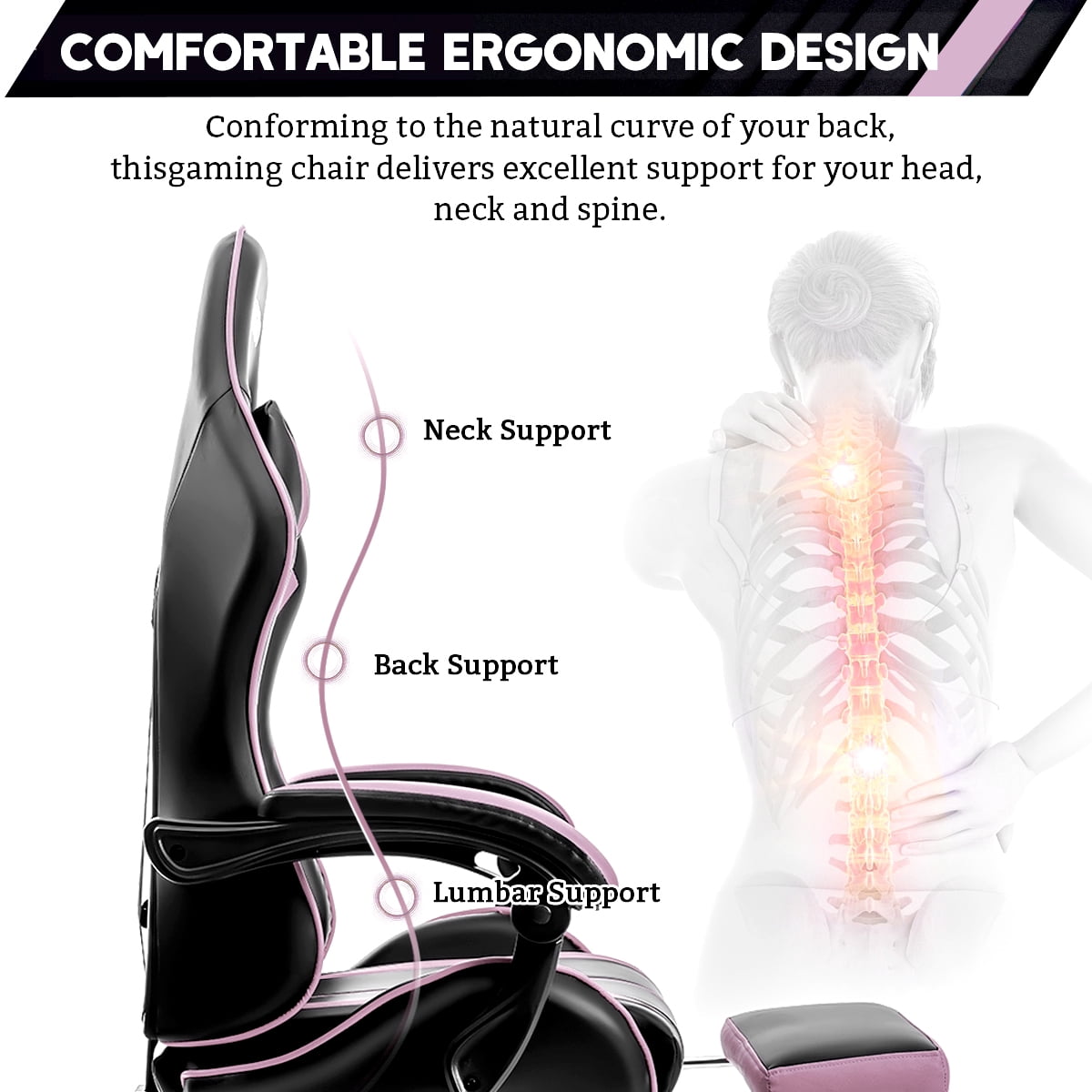 450lbs Massage Gaming Chair PC Office Chair with Massage Lumbar and Footrest, Linkage Armrest, High Back Ergonomic Desk Chair Ergonomic PU Leather Executive Computer Chair Lumbar Support for Women Men