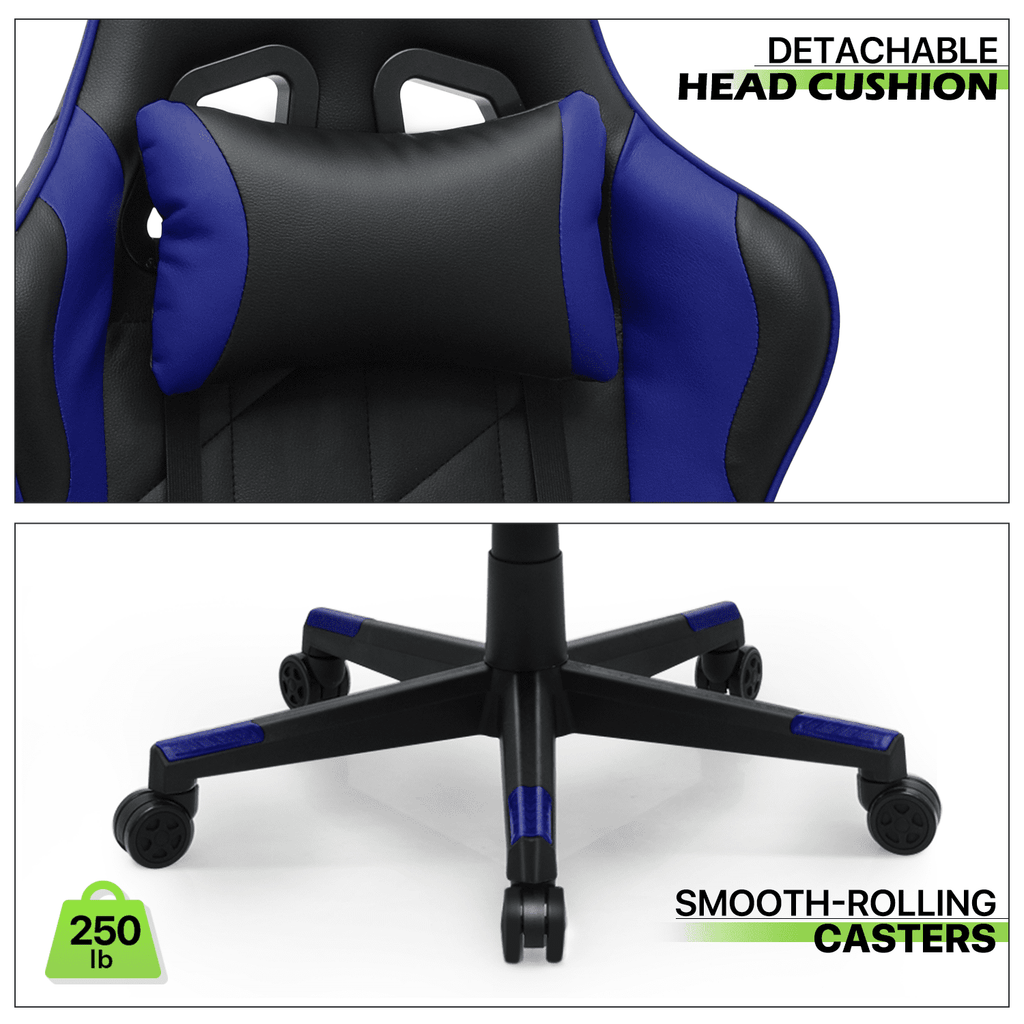 Magshion Computer Gaming Chair High Back, Height Adjustment Swivel Computer Office Chair with Headrest and Support Lumbar Pillow, Blue