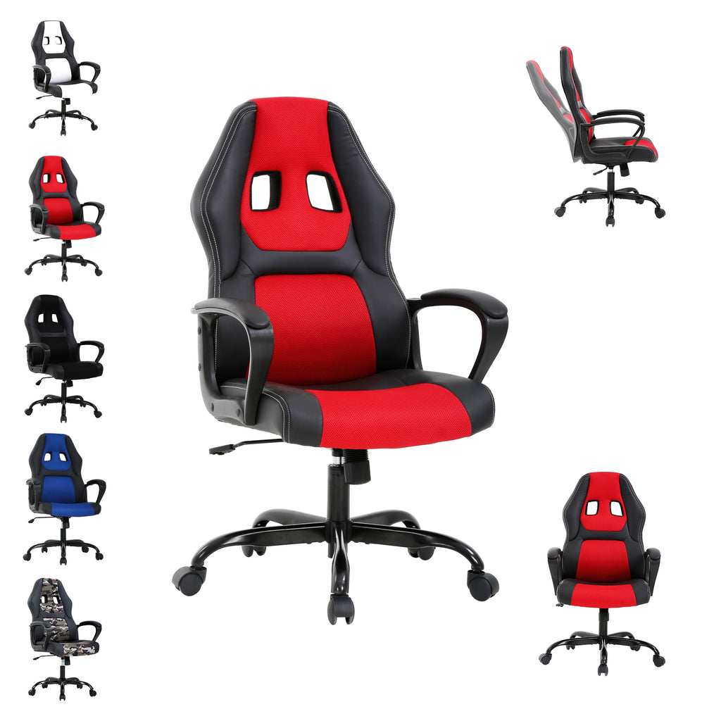 CL.HPAHKL Gaming Chair PC Gaming Chair Gaming Chairs for Adults, Computer Chair PU Leather Office Desk Chair with Arms & Back Ergonomic High-Back Video Game Chair(RED）