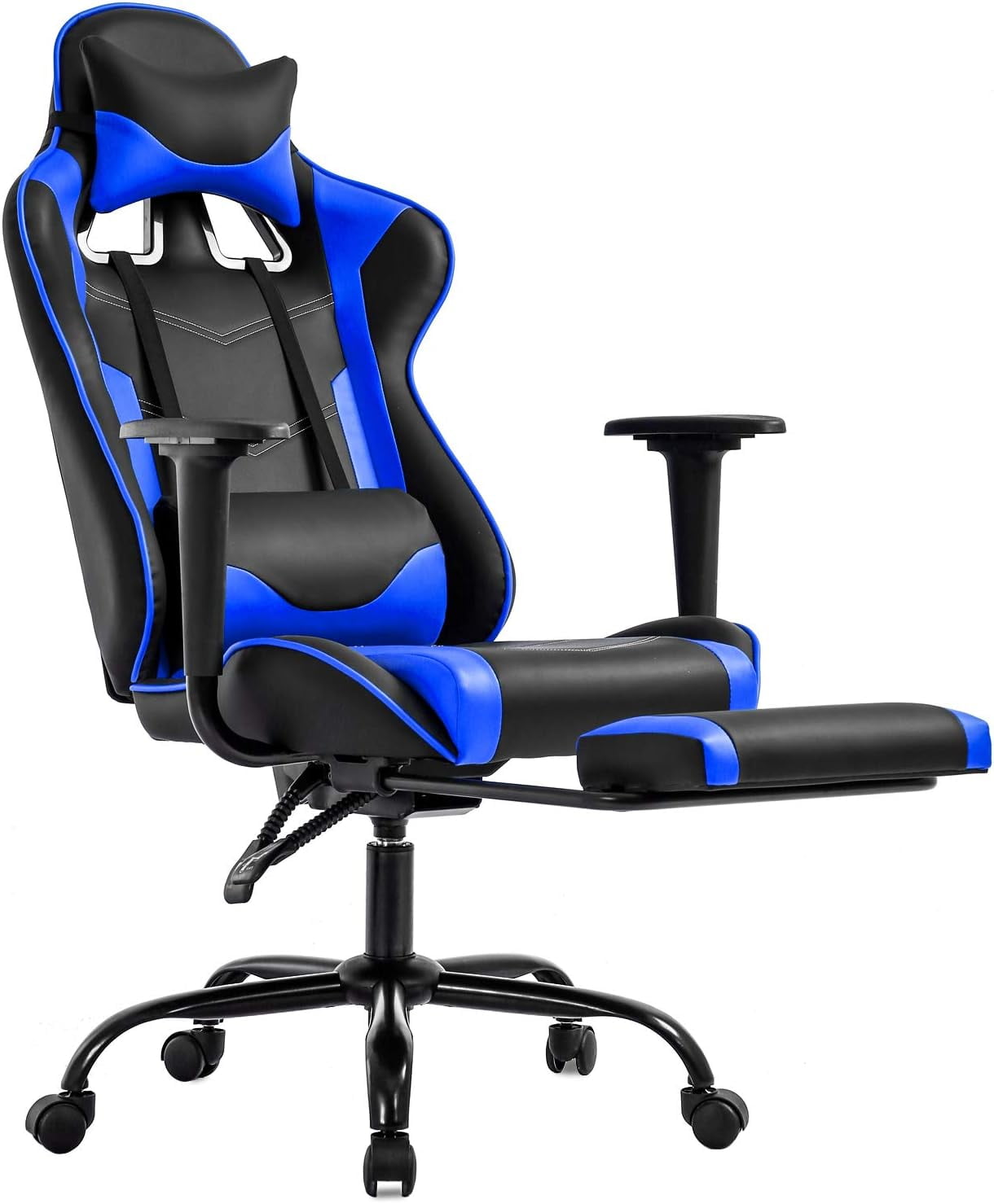 CL.HPAHKL Ergonomic Gaming Chair, PU Leather Recliner with Headrest Armrest Footrest Video Gamer Chair with Massage Lumbar Support Recliner Game Chair with 360° Swivel Seat, Blue