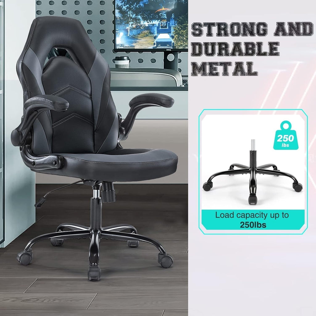 CONCETTA Gaming Desk Chair, Ergonomic PU Leather Office Task Chairs for Adults, Height Adjustable for Home Office Study Room Student,Gray