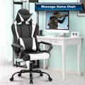 Dkelincs Massage Gaming Chair Adjustable Computer Game Chair with Headrest Ergonomic Office Chair with Armrest & Massage Lumbar Support for Teens & Kids, White