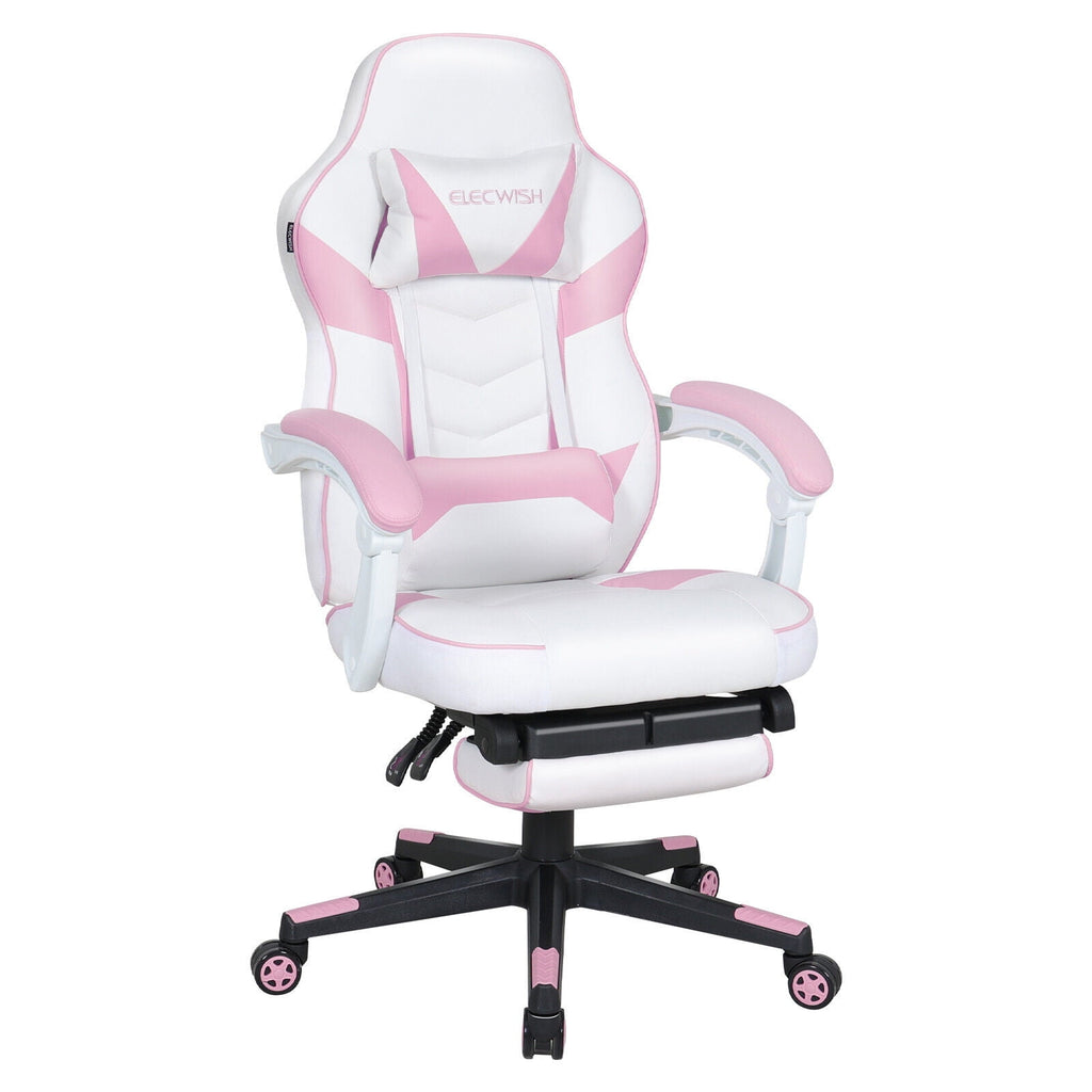 FULLWATT Video Gaming Chair Office Chair Ergonomic PC Computer Chair Reclining Racing Chair with High Back Swivel Executive Office Desk Chair with Extendable Footrest Adjustable Lumbar Pillow Pink