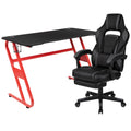 Flash Furniture Red Gaming Desk with Cup Holder/Headphone Hook & White Reclining Back/Arms Gaming Chair with Footrest