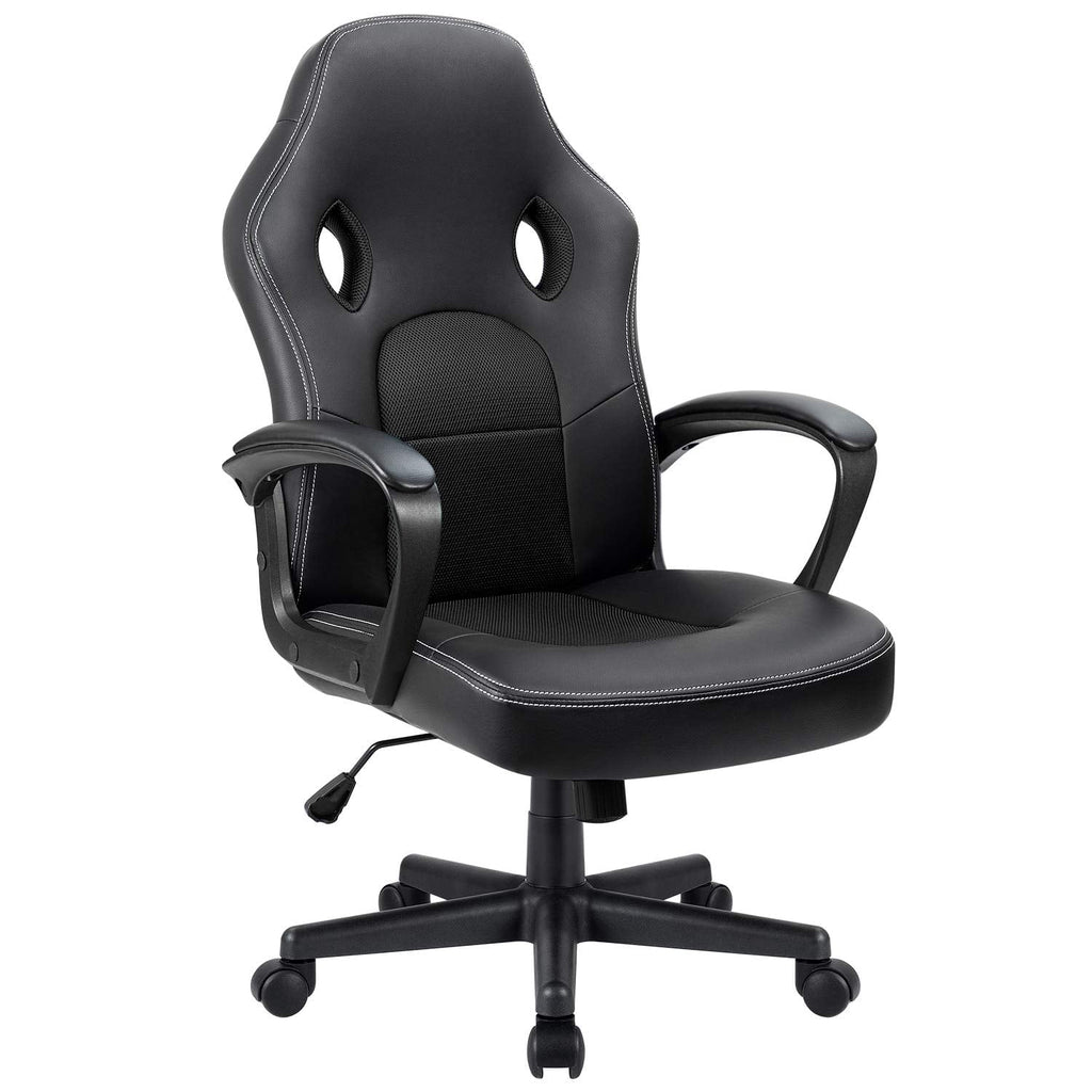 Furmax Faux Leather Gaming Chair Mid-Back Video Game Chair with Lumbar Support, Black