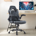 GIANNA Computer Gaming Chair, Ergonomic PU Leather Racing Chair with Flip-up Armrest, Black Grey