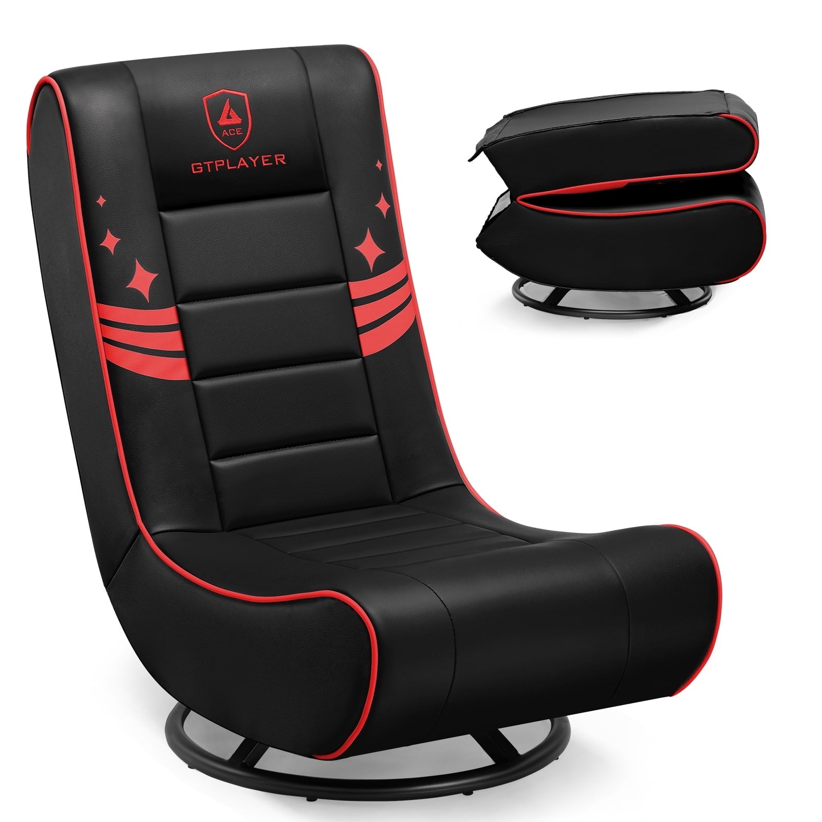 GTPLAYER Swivel Floor Gaming Chairs with Foldable Backrest for Teens,, Red