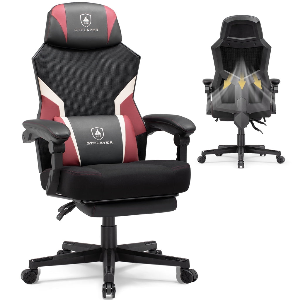 GTPLAYER Ergonomic Mesh Back Reclining Gaming Office Chair with Footrest, Red