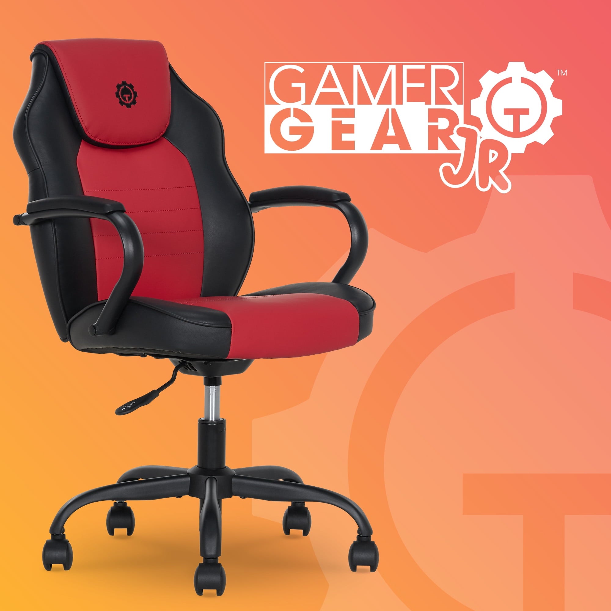Gamer Gear Jr. Xplorer Gaming and Computer Chair, Kids and Teens Gaming Chair with Padded Arms, Adjustable Height, White and Black