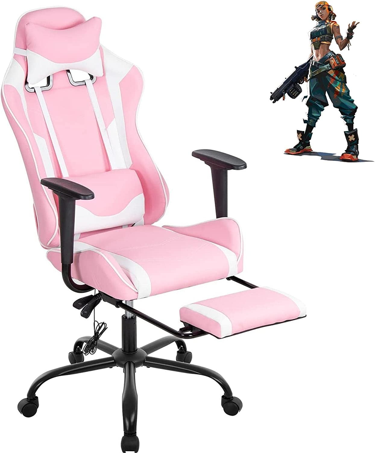 BIQWBIC Ergonomic Gaming Chair for Teens - Adjustable Game Chair with Headrest, Footrest & Lumbar Support, White