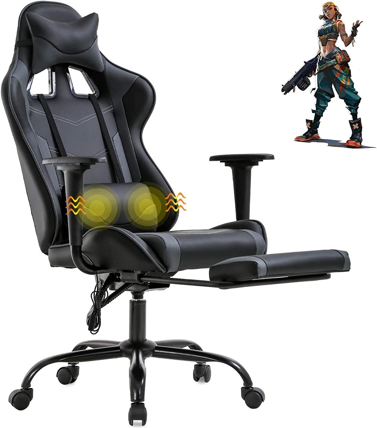 BIQWBIC Ergonomic Gaming Chair for Teens - Adjustable Game Chair with Headrest, Footrest & Lumbar Support, White