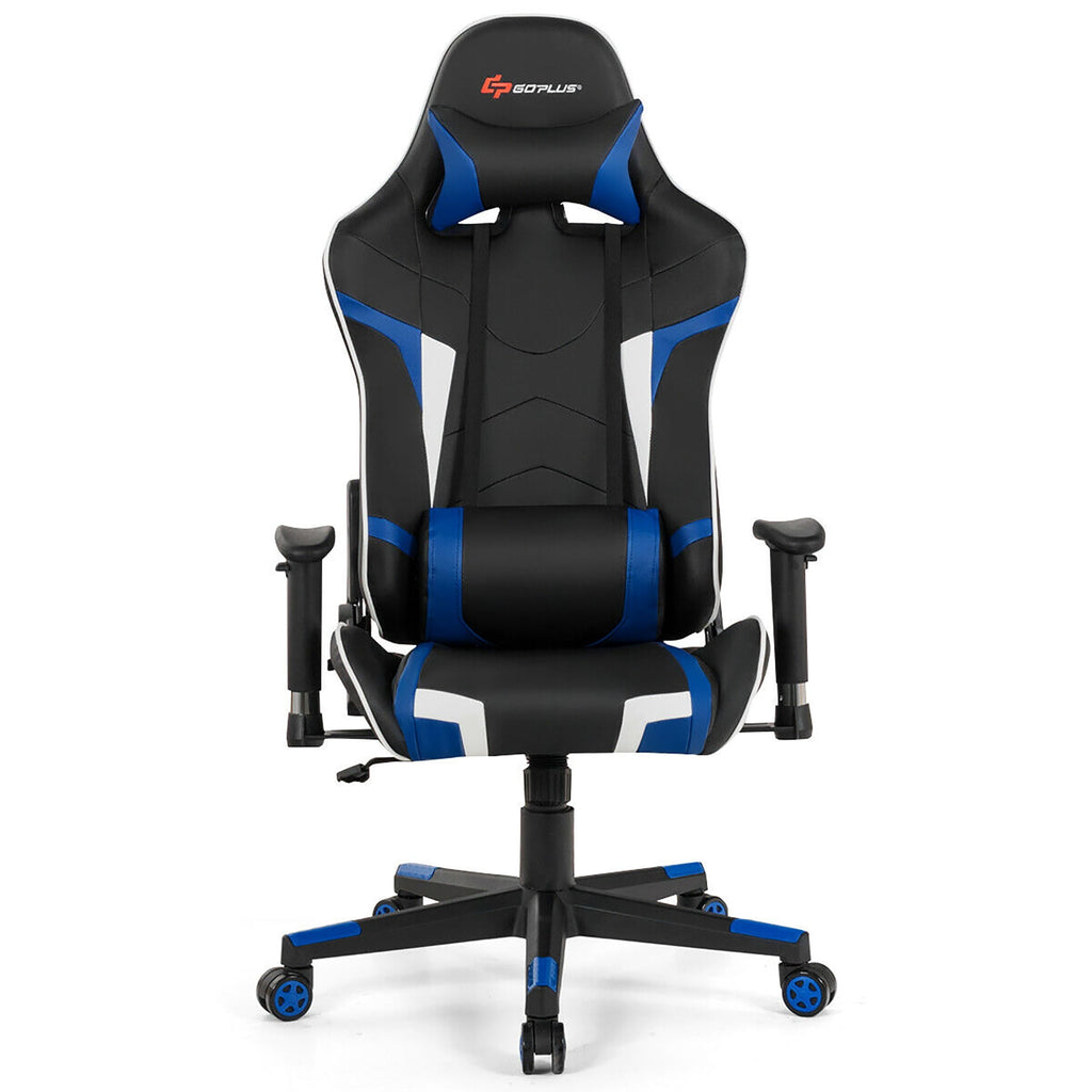 Goplus Massage Gaming Chair Racing Computer Swivel Chair with Headrest & Lumbar Support Blue