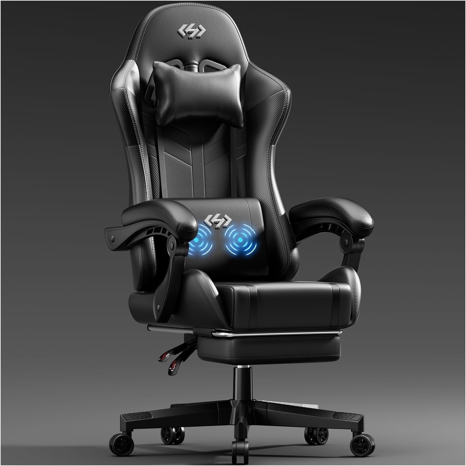 HLDIRECT Gaming Chair with Footrest, Massage Leather Game Chair, Ergonomic Gamer Chair with Lumbar Support & Headrest for Adults,White & Red