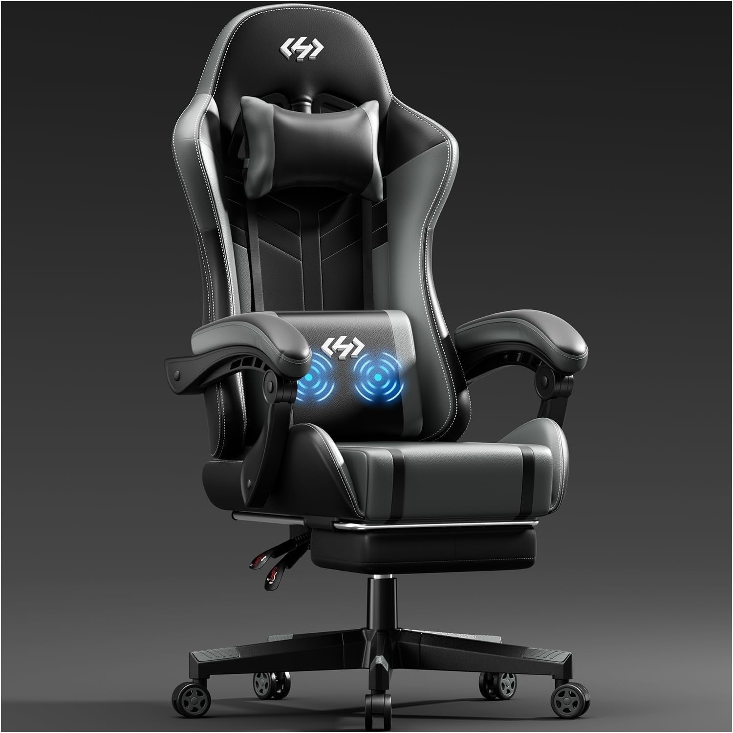 HLDIRECT Gaming Chair with Footrest, Massage Leather Game Chair, Ergonomic Gamer Chair with Lumbar Support & Headrest for Adults,White & Red