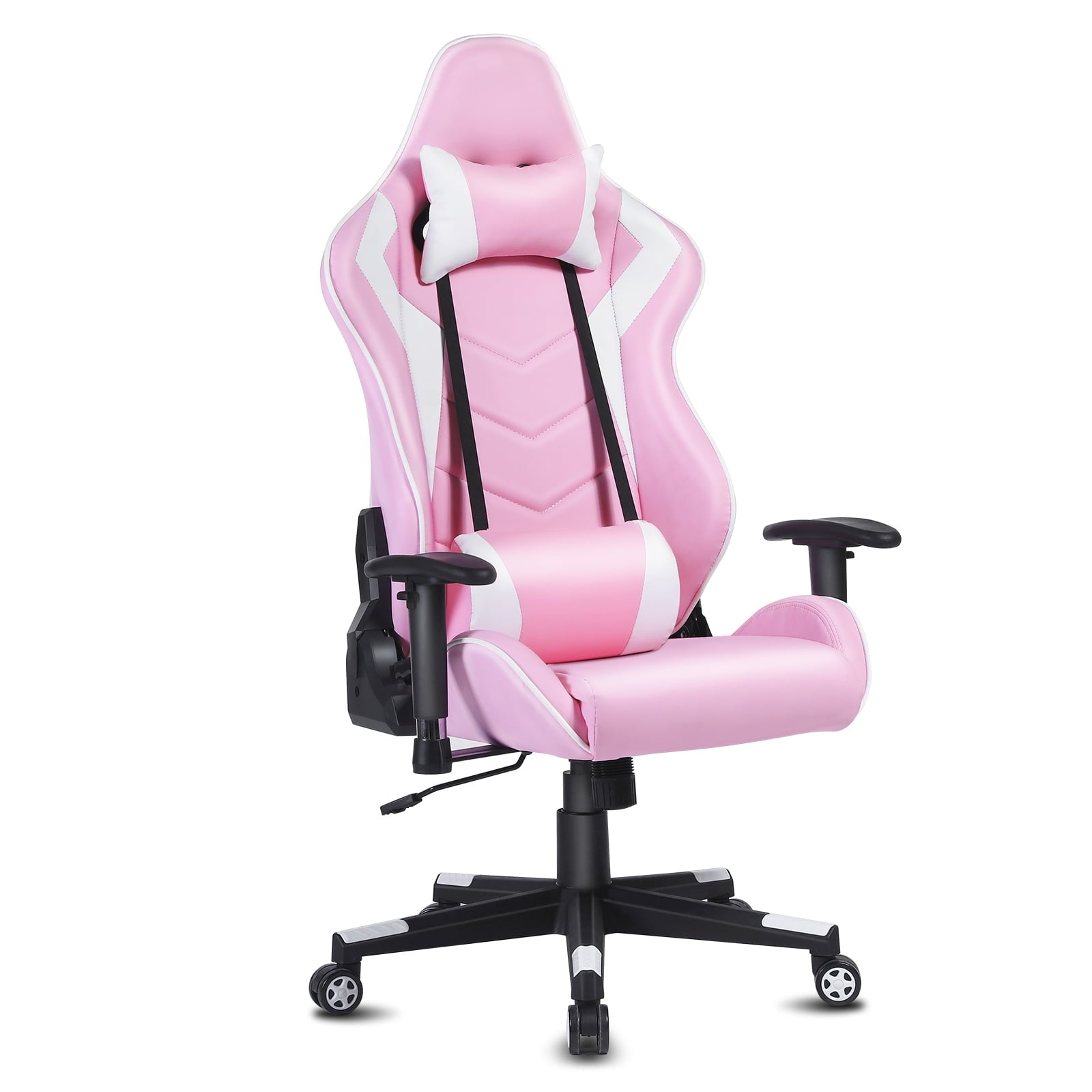 High-Back Swivel Gaming Chair Recliner Racing Style Ergonomic Office Desk Reclining Chair with Headrest and Lumbar Support, Pink White
