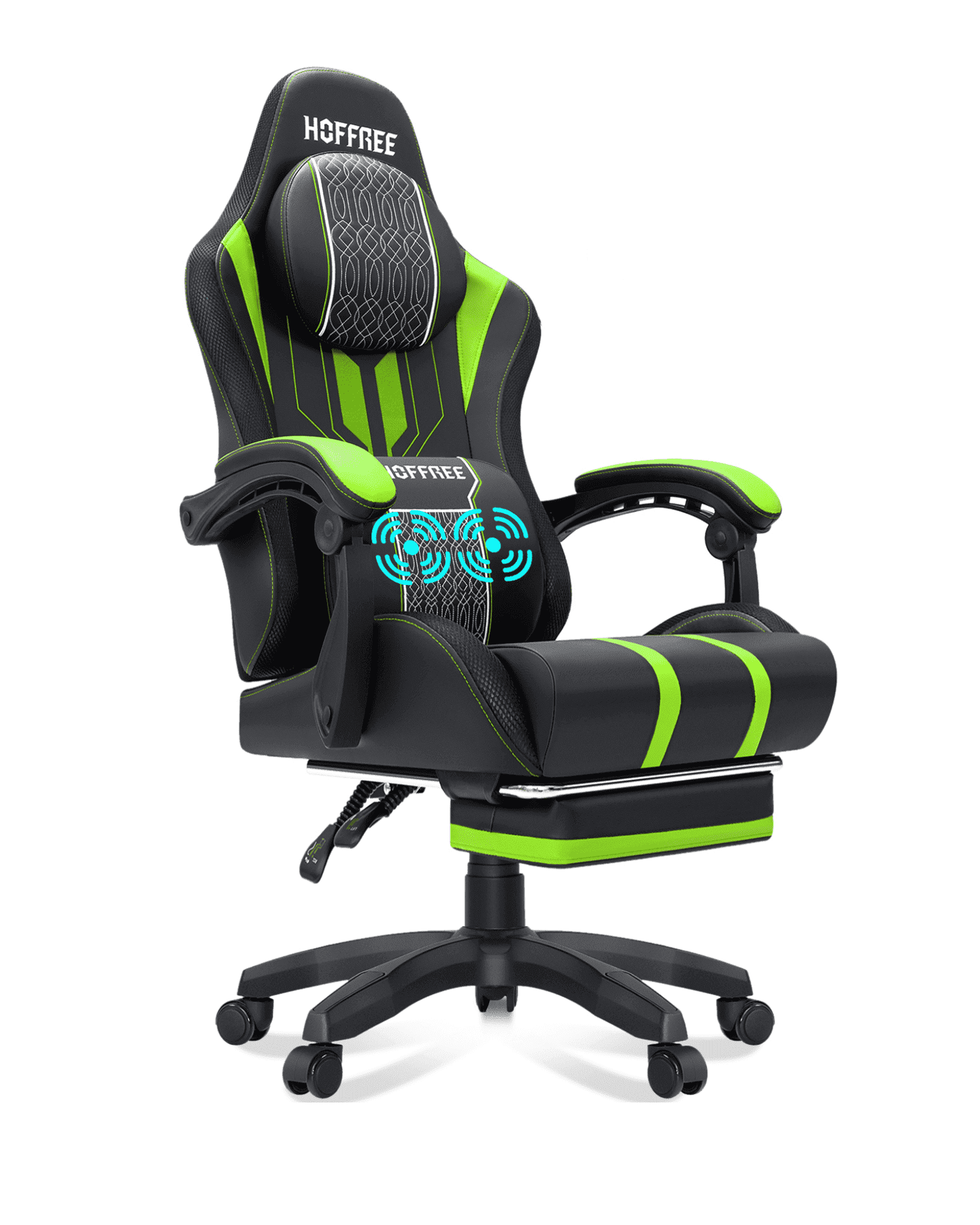 Hoffree Big and Tall Gaming Chair with Footrest Gamer Chair with Massage Heavy Duty Game Chair with Lumbar Support and Headrest Height Adjustable for Adults, 400lb