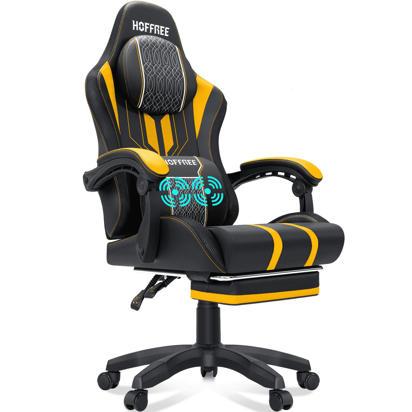 Hoffree Big and Tall Gaming Chair with Footrest Gamer Chair with Massage Heavy Duty Game Chair with Lumbar Support and Headrest Height Adjustable for Adults, 400lb