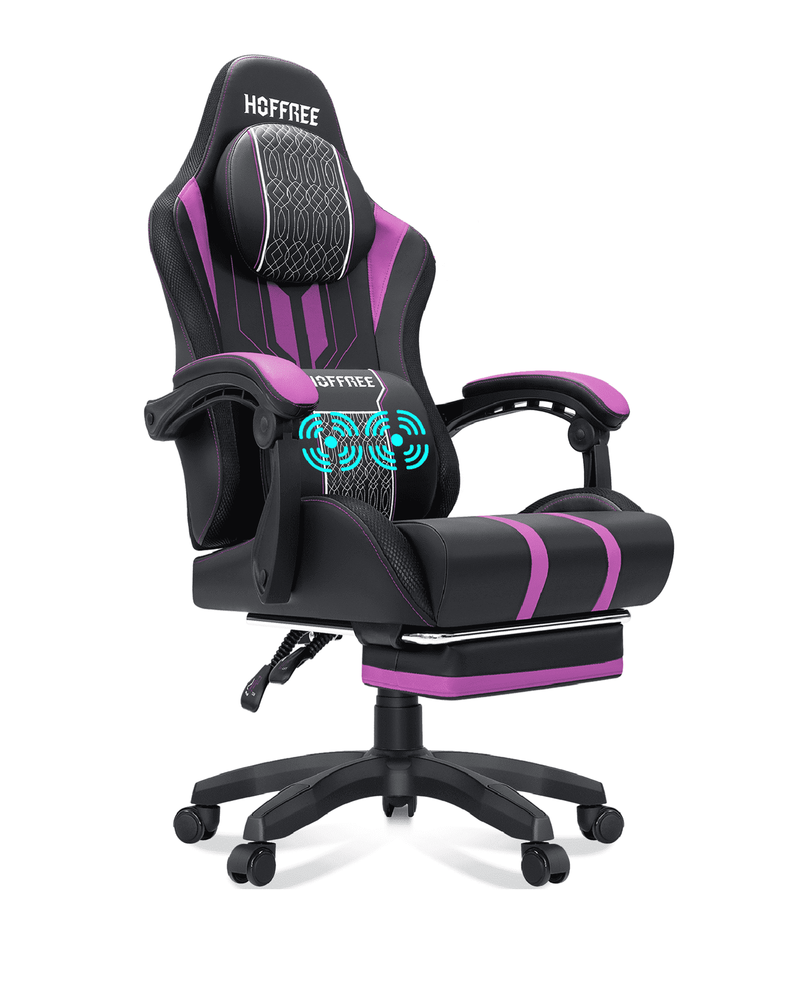 Hoffree Big and Tall Gaming Chair with Footrest Gamer Chair with Massage Heavy Duty Game Chair with Lumbar Support and Headrest Height Adjustable for Adults, 400lb