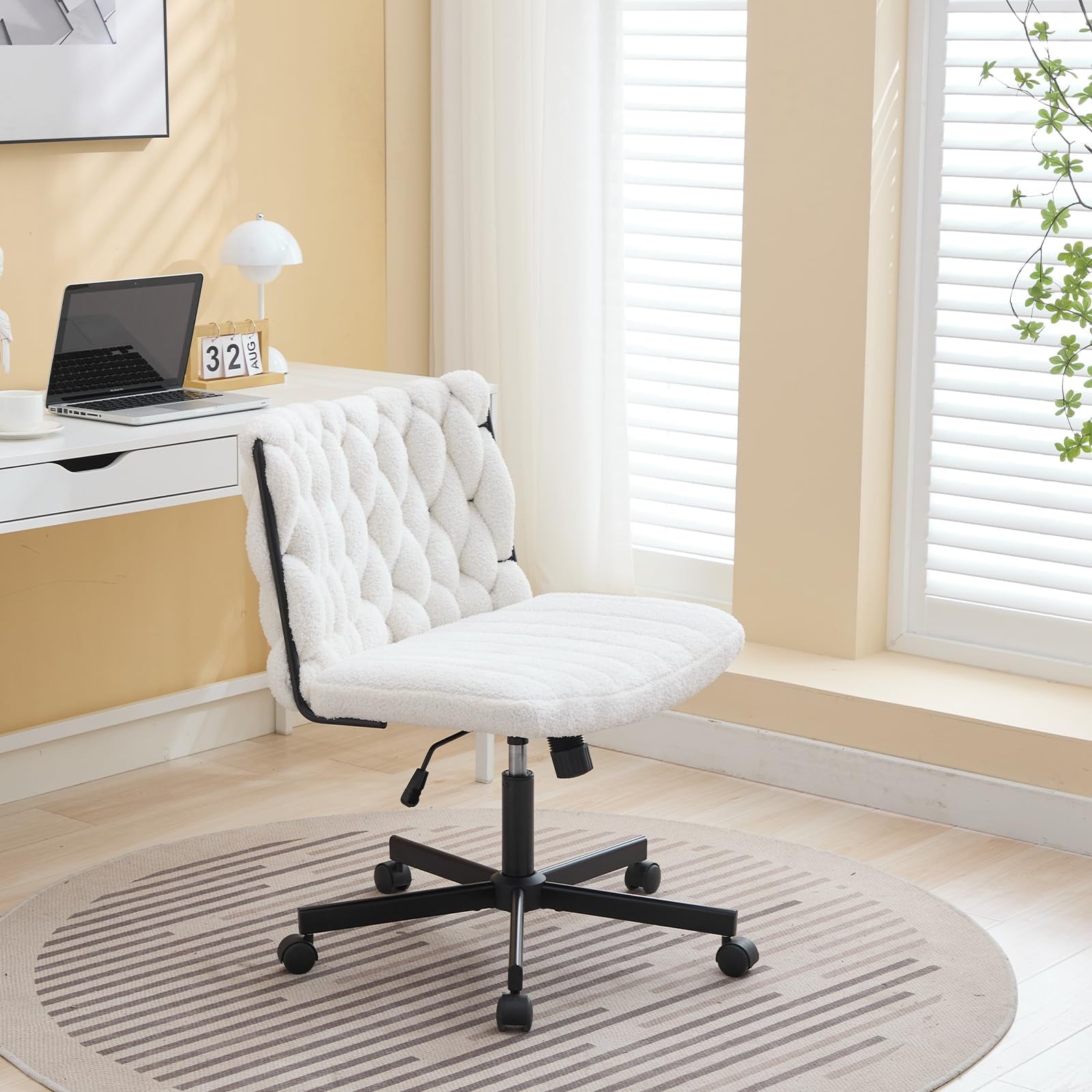 Huloretions Rolling Desk Chair,Computer Gaming Chair Fabric Criss Cross Chair,Armless Office Desk Chair,Swivel Height Adjustable Wide Seat,Vanity Chair Home Office Chair For Work Meditation