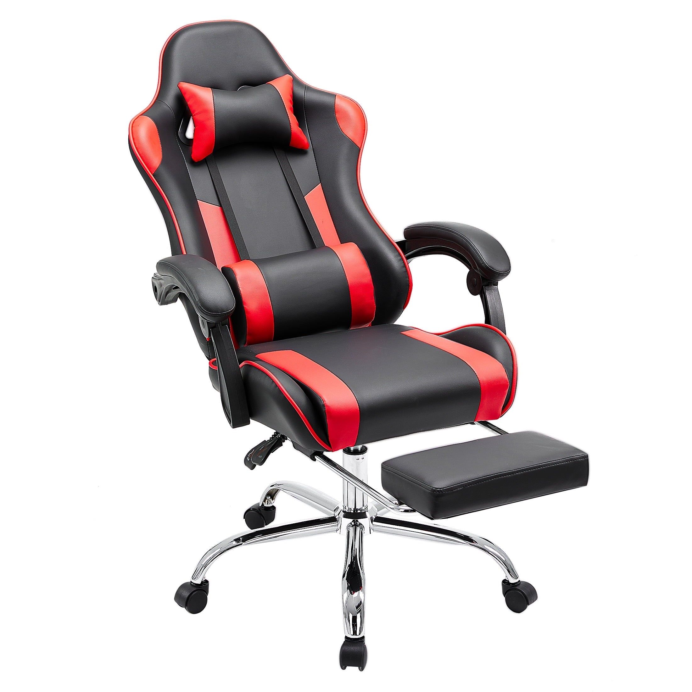 JOINSUN PU Leather Ergonomic Gaming Desk Chair, Fixed Armrests, Height Adjustable, 360° Swivel, for Adults, Red