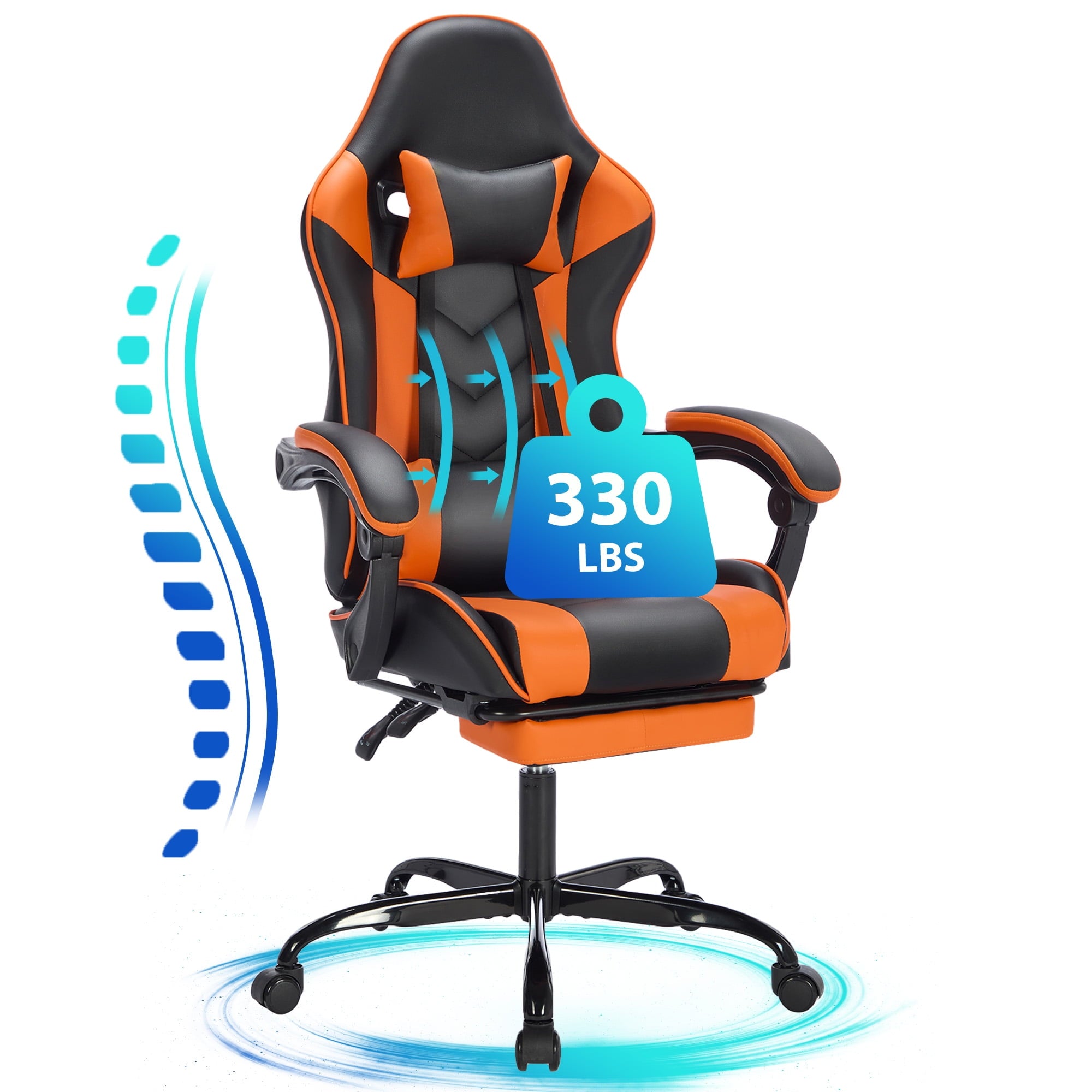JONPONY Ergonomic Gaming Chair with Adjustable Footrest, 360° Swivel Racing Chair with Lumbar Support and Headrest, Breathable Material High Back Computer Chair for Adults,Green